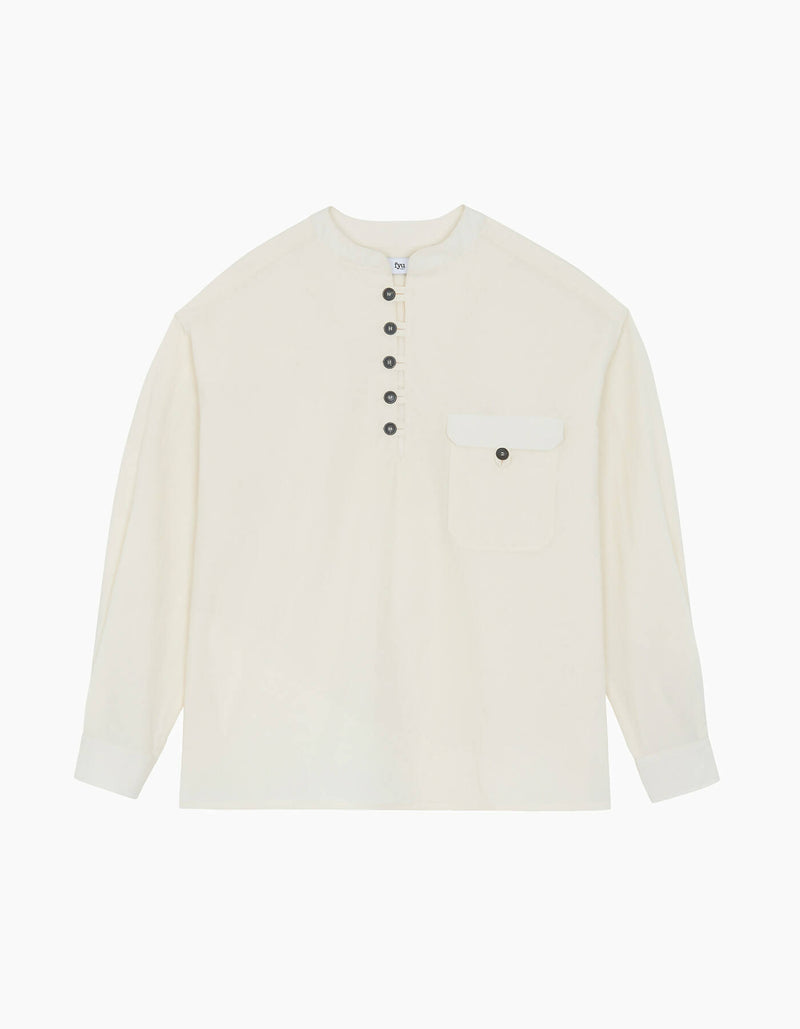 Jane Ecru Collarless Shirt