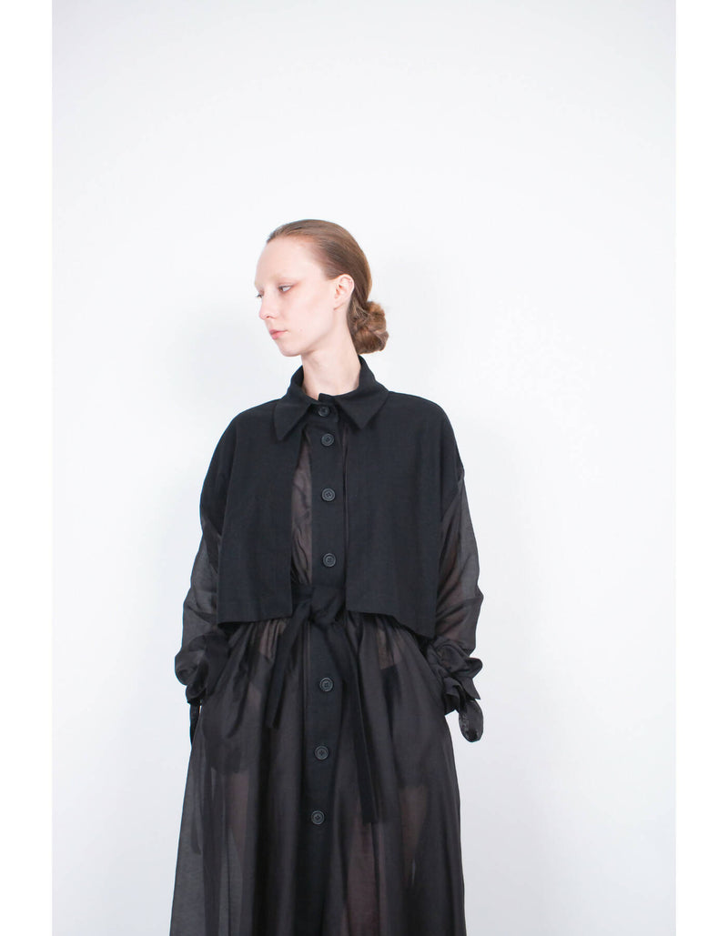 Black Transparent Silk Trench Coat