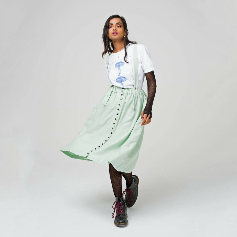 Mint Garden Dungaree Skirt