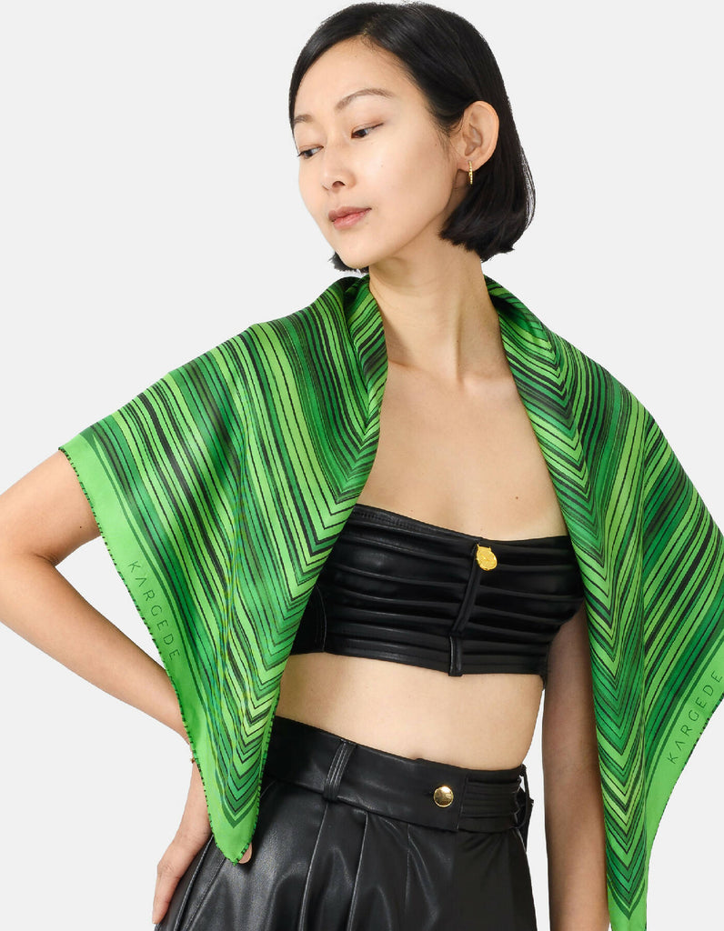 Green-Striped-Silk-Twill-Scarf-Kargede-Designer-Scarf-Shoulder-Loose