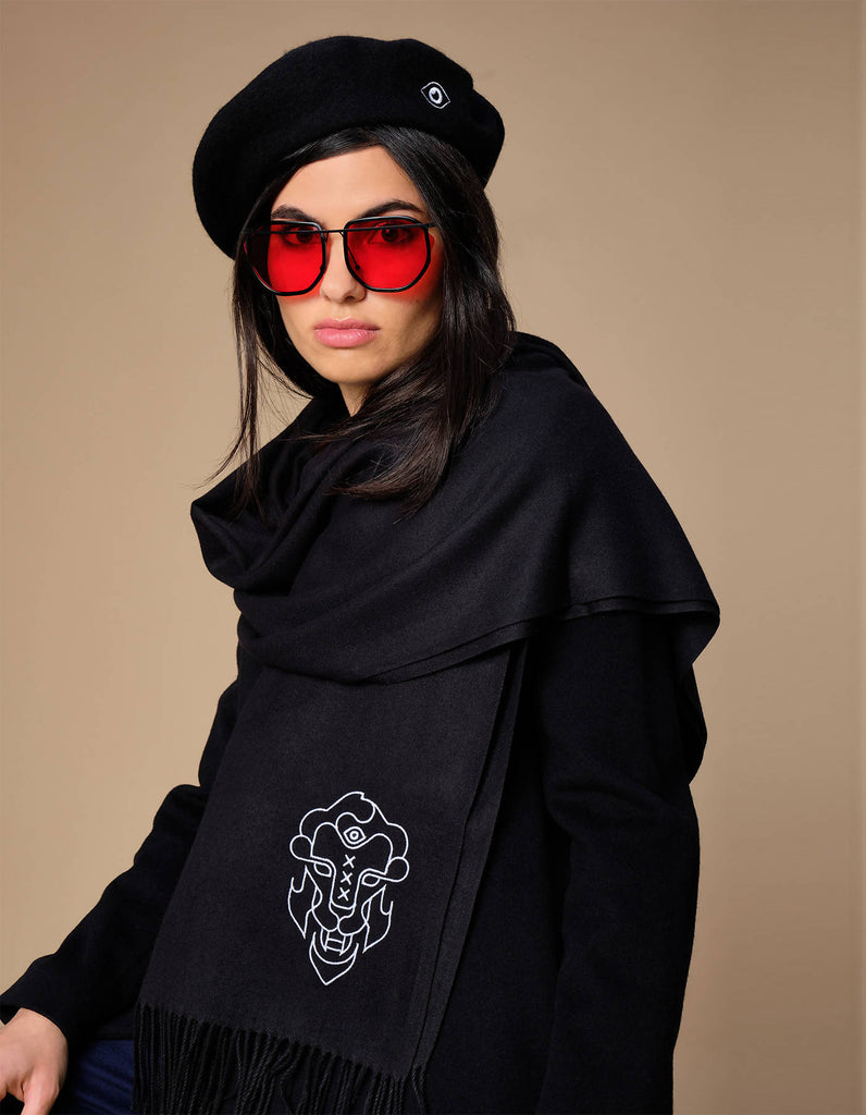 Black Scarf with Lion Design