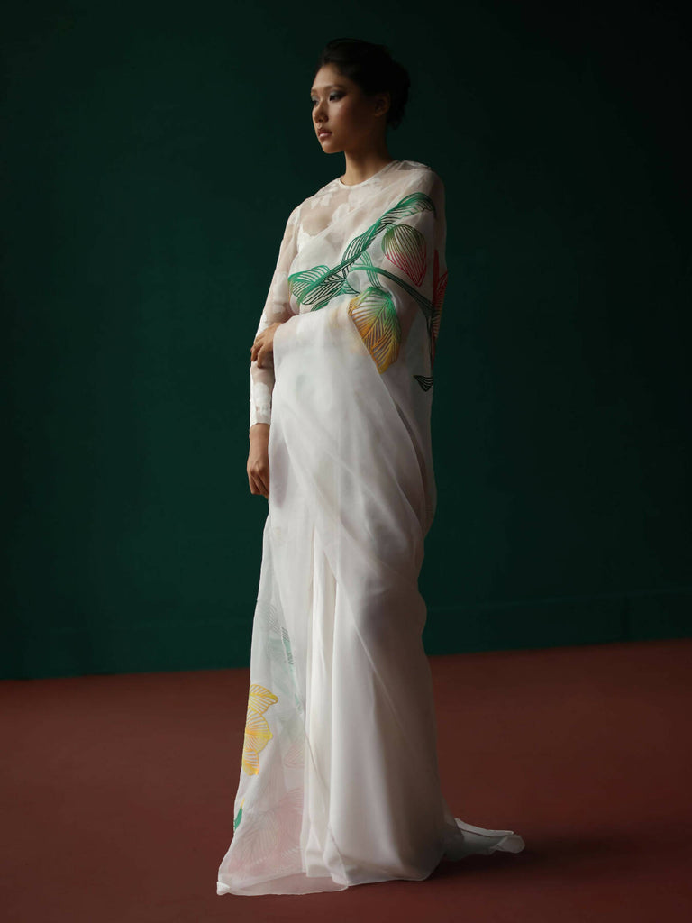 Saree with tulip applique