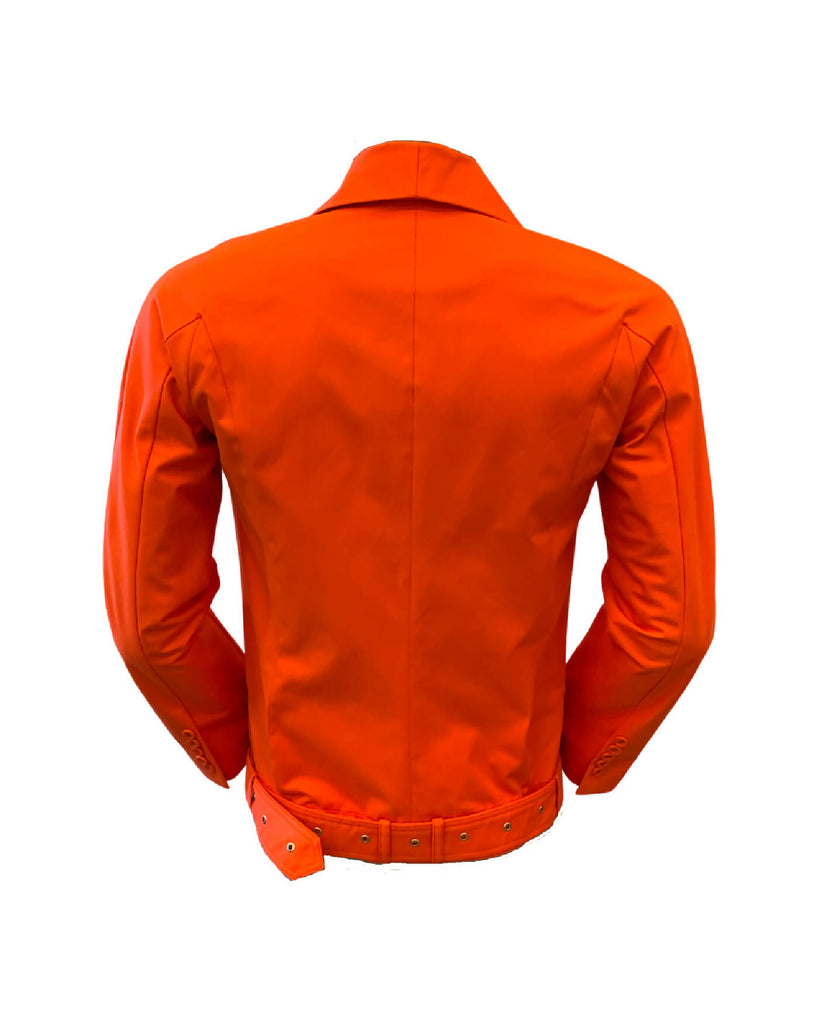 Polyester-cotton twill fabric jacket with a lapel collar.