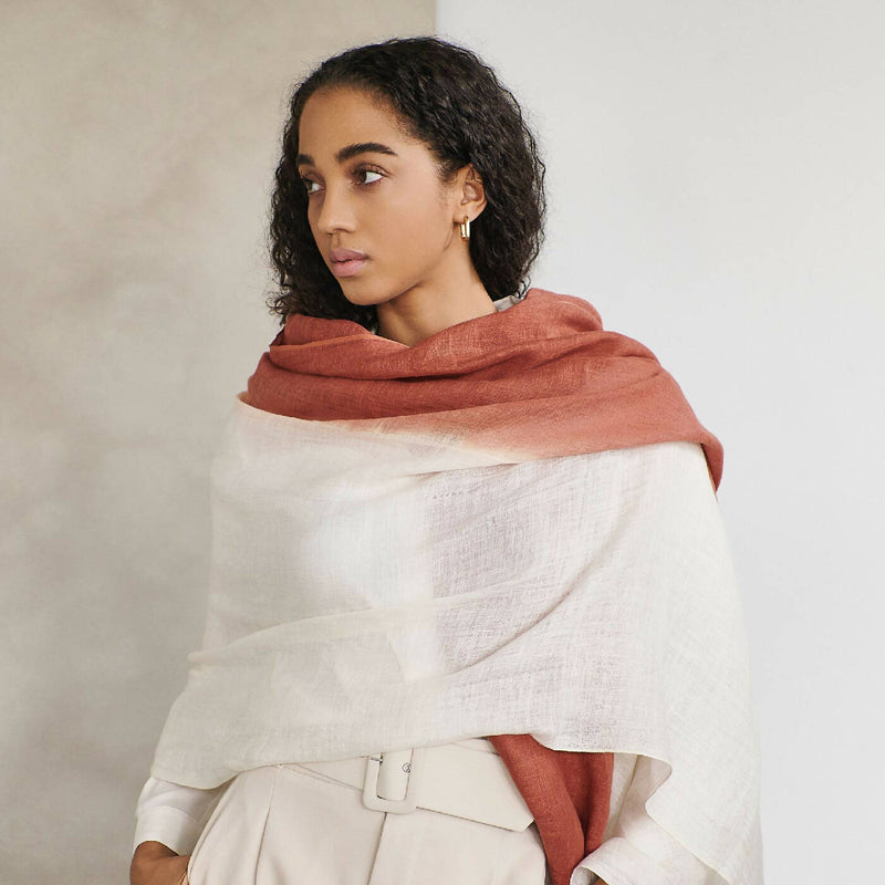 Pecan White Ombre Handloom Linen Scarf