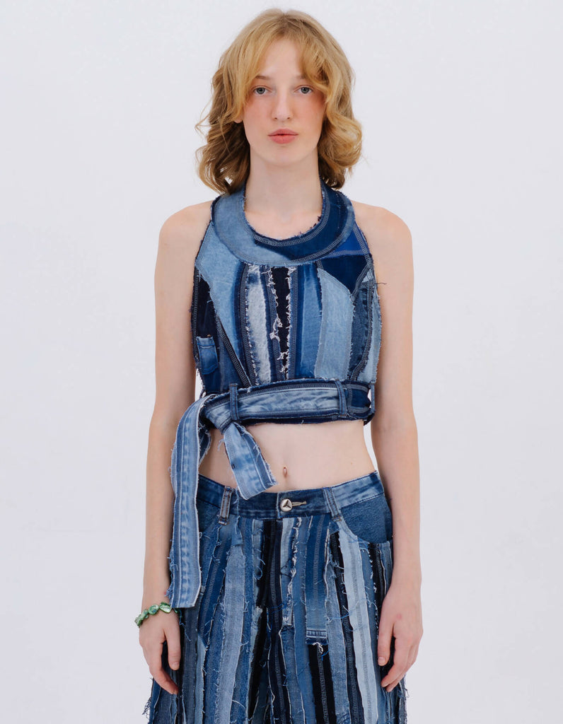 Blue patchwork jeans top