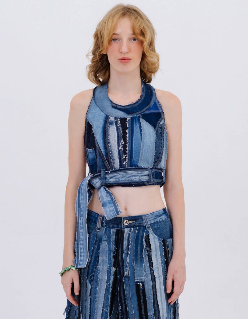 Blue patchwork jeans top