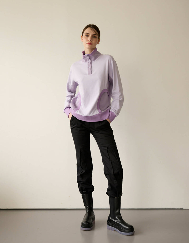 Color Combination Rib Turtle Sweatshirt_Pale Lavender