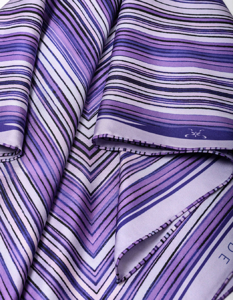 Purple-Striped-Silk-Twill-Scarf-Kargede-Designer-detail