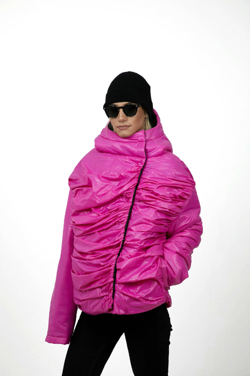 Pink draped puffer jacket