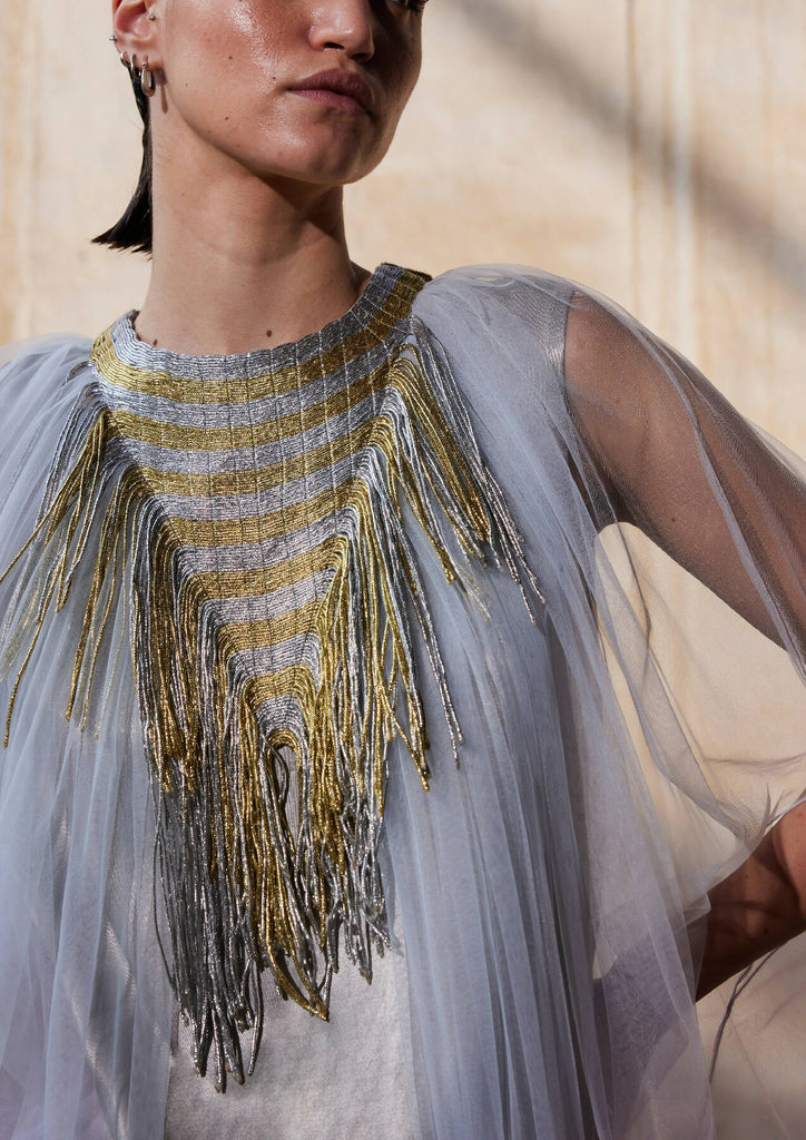 Triangular Metallic Tulle Kaftan