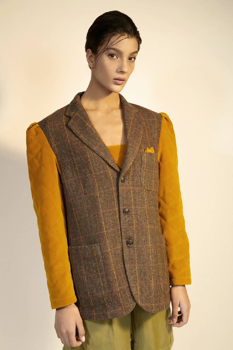 Frida Puff Sleeve Check Blazer