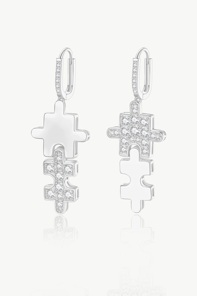 Silver Jigsaw Puzzle Drop Earrings