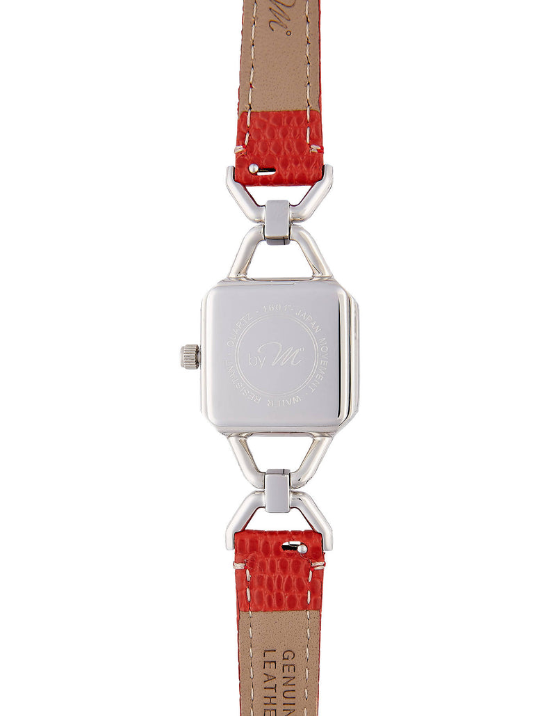 Vintage Design Silver-Tone Watch With Red Leather Strap