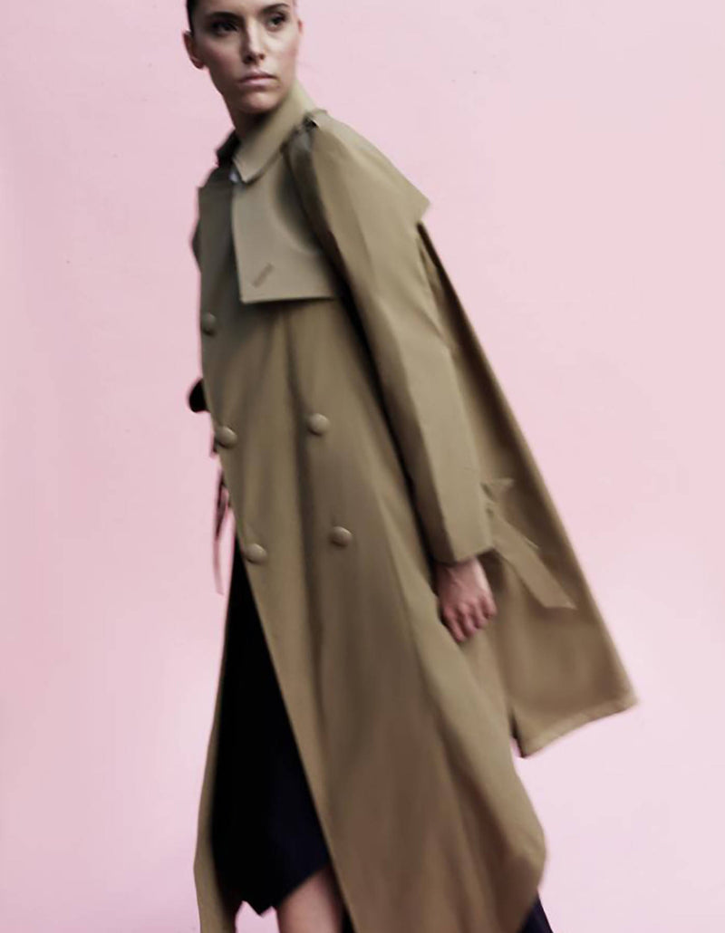 Origami Water Repellent Cotton Trench Coat / Khaki