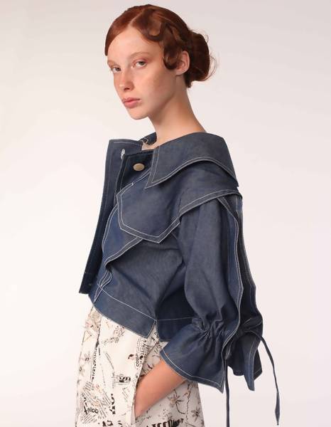 Origami Squarish Sleeves Cotton Linen Denim Jacket