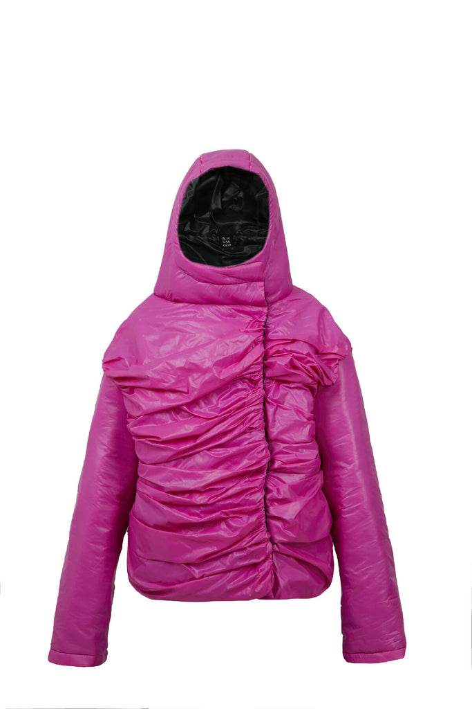 Pink draped puffer jacket