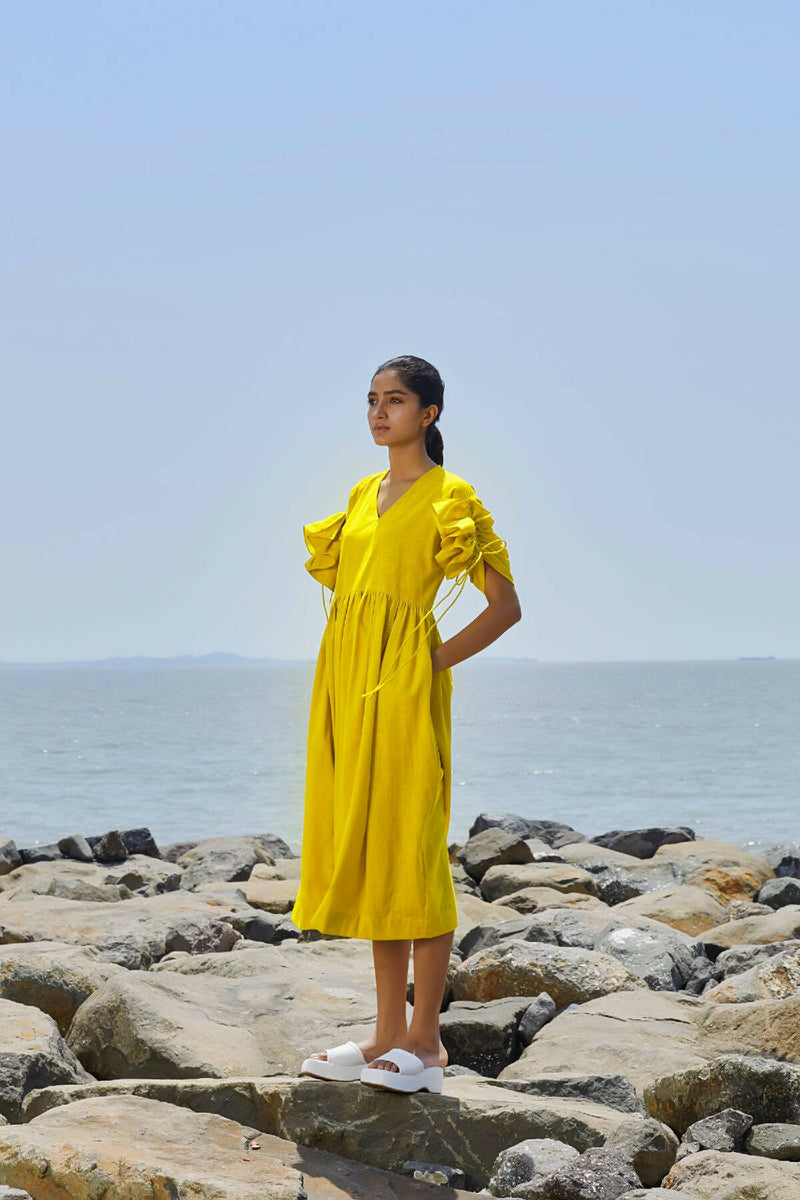 Yellow Ruffle Sleeve Dress