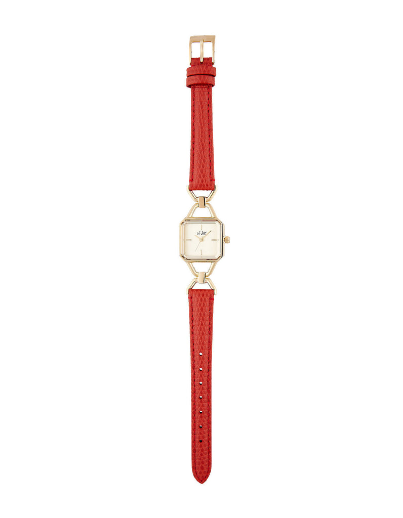 Vintage Design Gold-Tone Watch With Red Strap