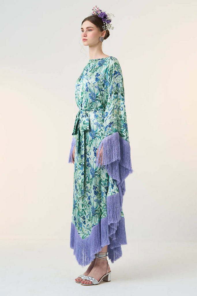 FLORAL BIRD TRIANGLE FRINGED KAFTAN