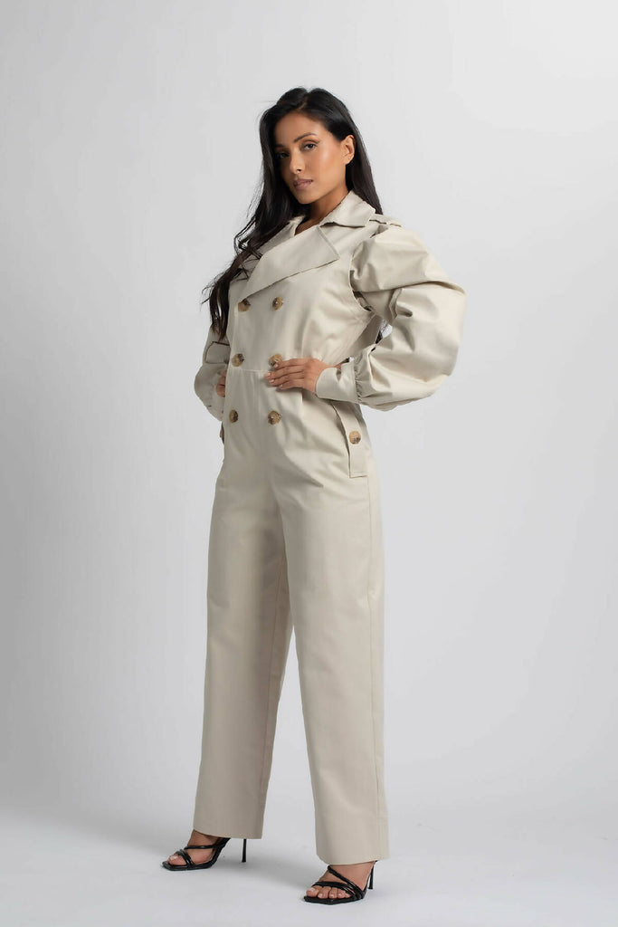 JUMPSUIT - TRENCH COAT WITH PUFFED SLEEVES