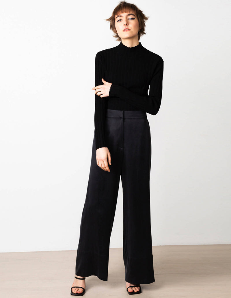 Freedom Long Silk Black Trousers