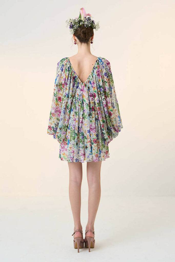 FLORAL GATHERED MINI DRESS