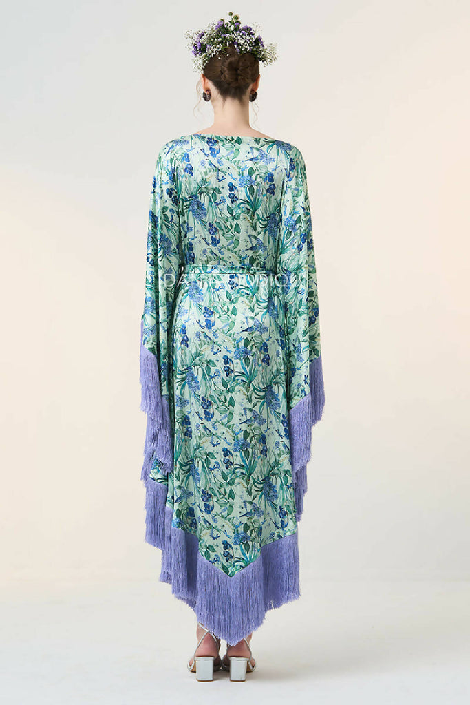 FLORAL BIRD TRIANGLE FRINGED KAFTAN