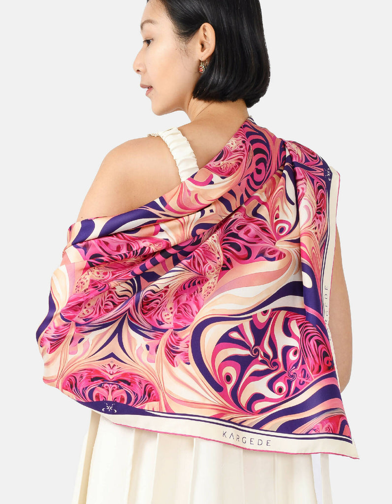 White-Purple-Pink-Swirls-Silk-Twill-Scarf-Kargede-Designer-Scarf-Shoulder-Loose-Back