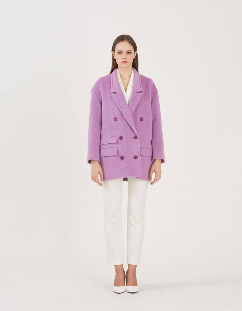 Suri-Alpaca Tailored Loose Fit Long Jacket - Lilac Breeze