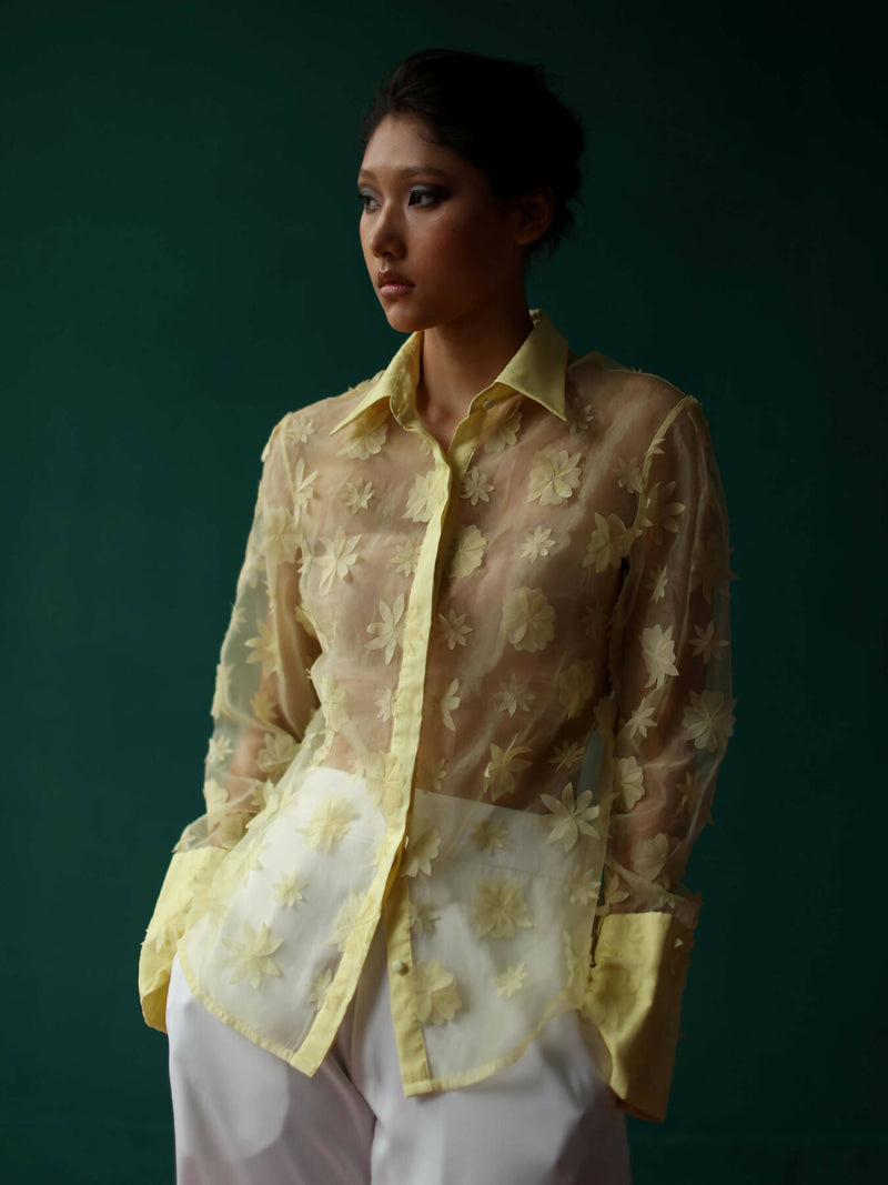 Lime organza bloom shirt