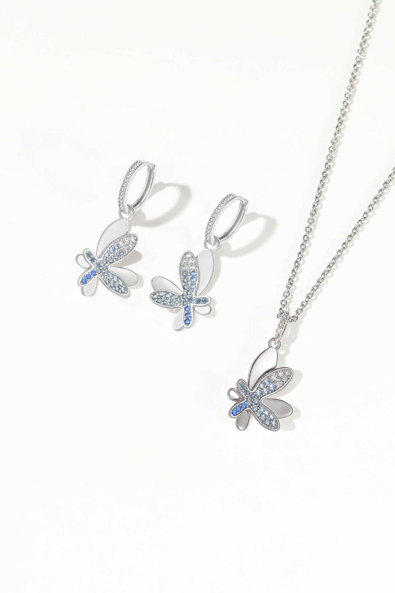 Silver Gradient Blue Pavé Diamond Butterfly Pendant Necklace