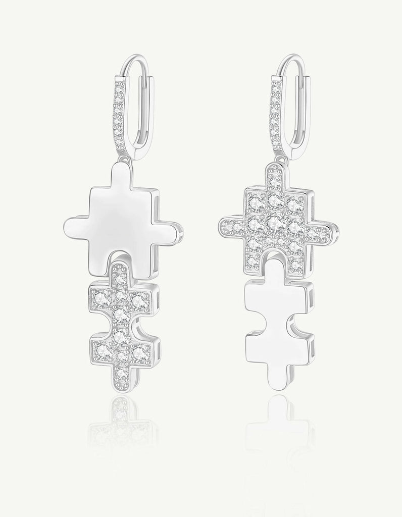 Silver Jigsaw Puzzle Drop Earrings