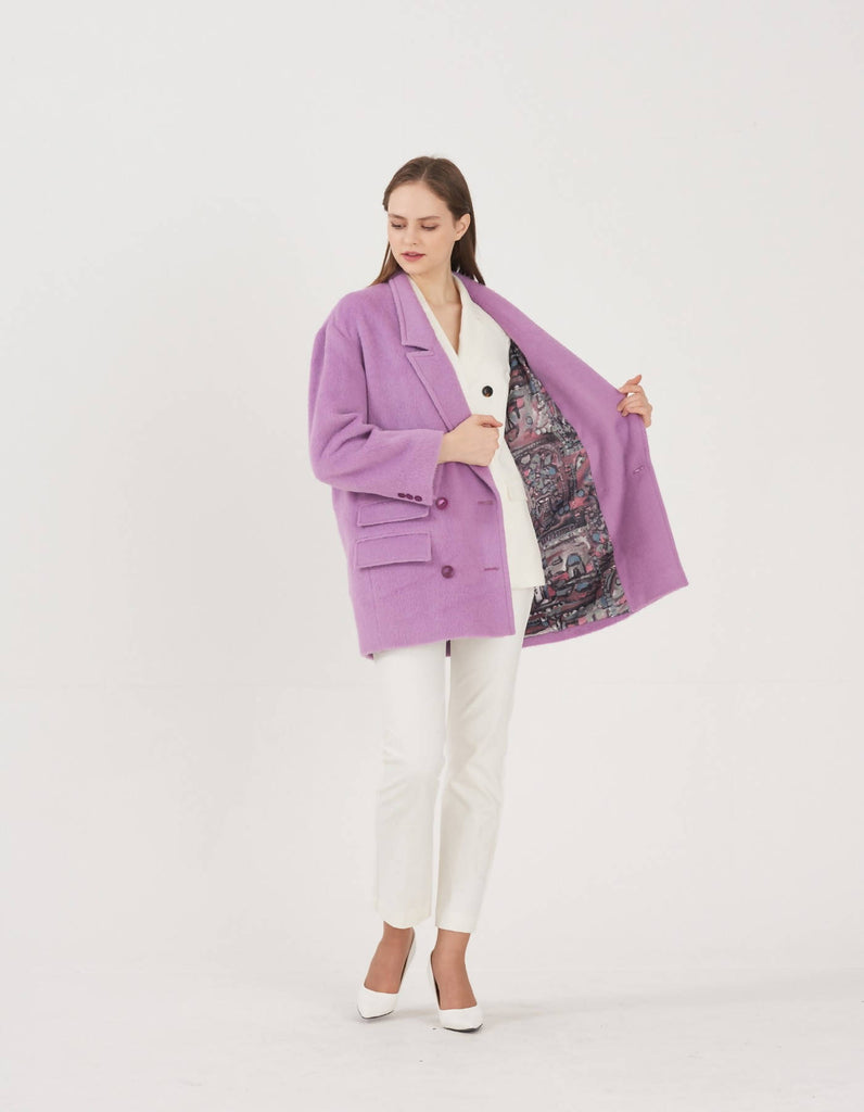 Suri-Alpaca Tailored Loose Fit Long Jacket - Lilac Breeze