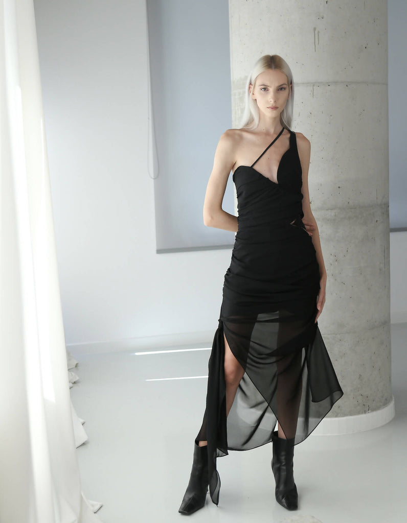 Nyx Draped Black Midi Dress