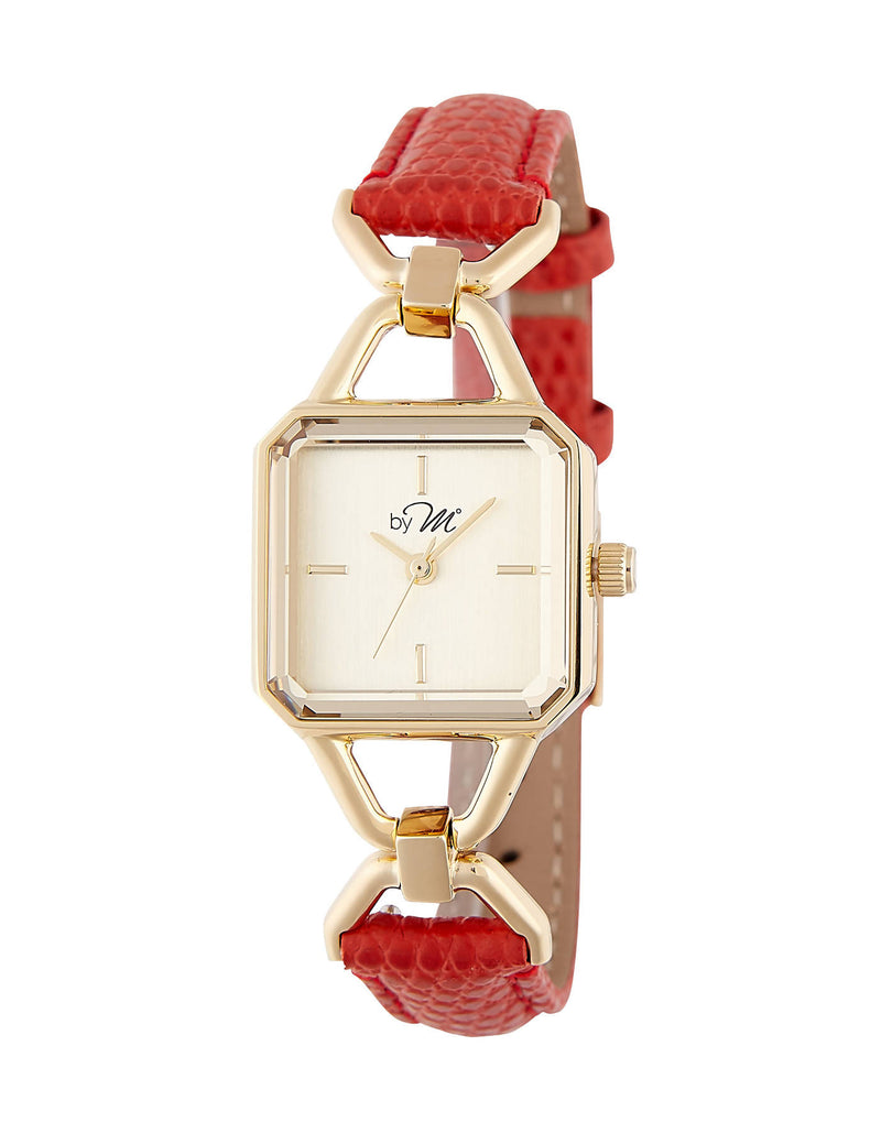 Vintage Design Gold-Tone Watch With Red Strap