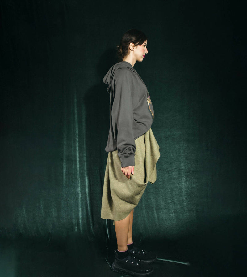 Wool draping cascade skirt