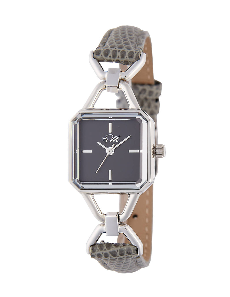 Vintage Design Silver / Black Watch With Gray Leather Strap